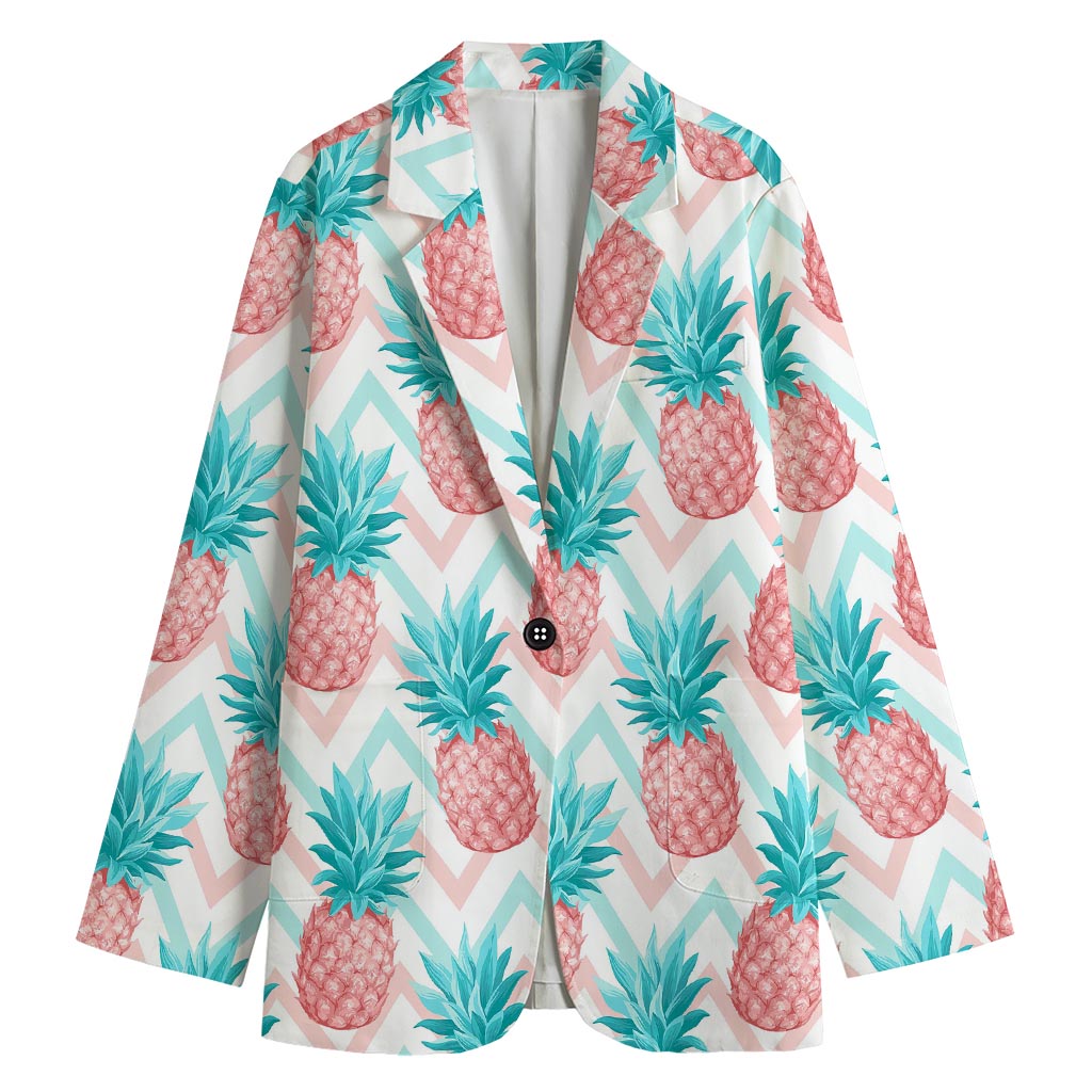 Bright Zig Zag Pineapple Pattern Print Women's Cotton Blazer