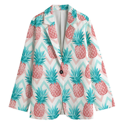 Bright Zig Zag Pineapple Pattern Print Women's Cotton Blazer