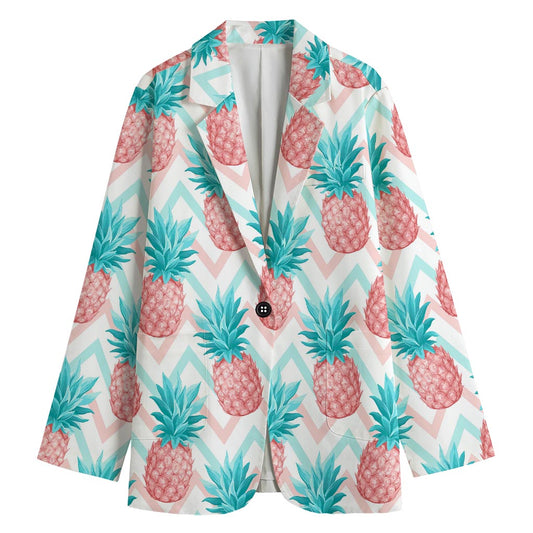 Bright Zig Zag Pineapple Pattern Print Women's Cotton Blazer