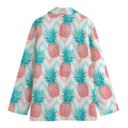 Bright Zig Zag Pineapple Pattern Print Women's Cotton Blazer