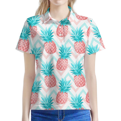 Bright Zig Zag Pineapple Pattern Print Women's Polo Shirt