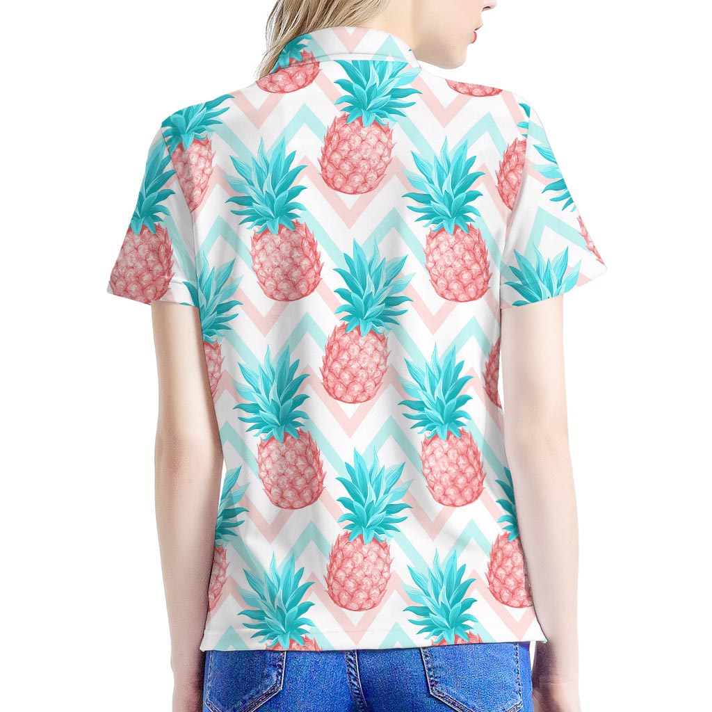 Bright Zig Zag Pineapple Pattern Print Women's Polo Shirt