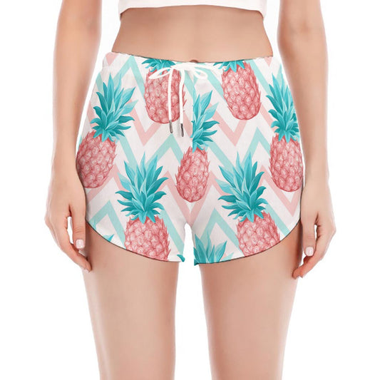 Bright Zig Zag Pineapple Pattern Print Women's Split Running Shorts