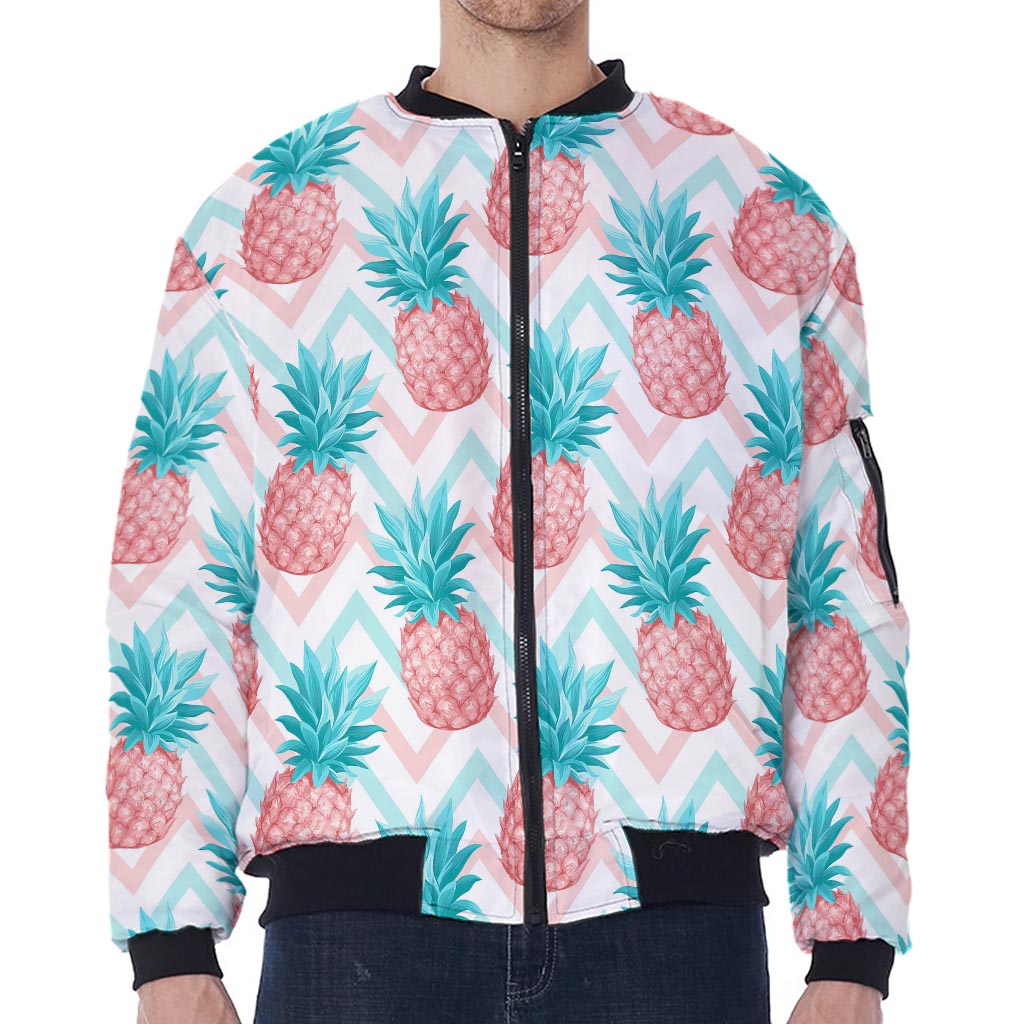 Bright Zig Zag Pineapple Pattern Print Zip Sleeve Bomber Jacket