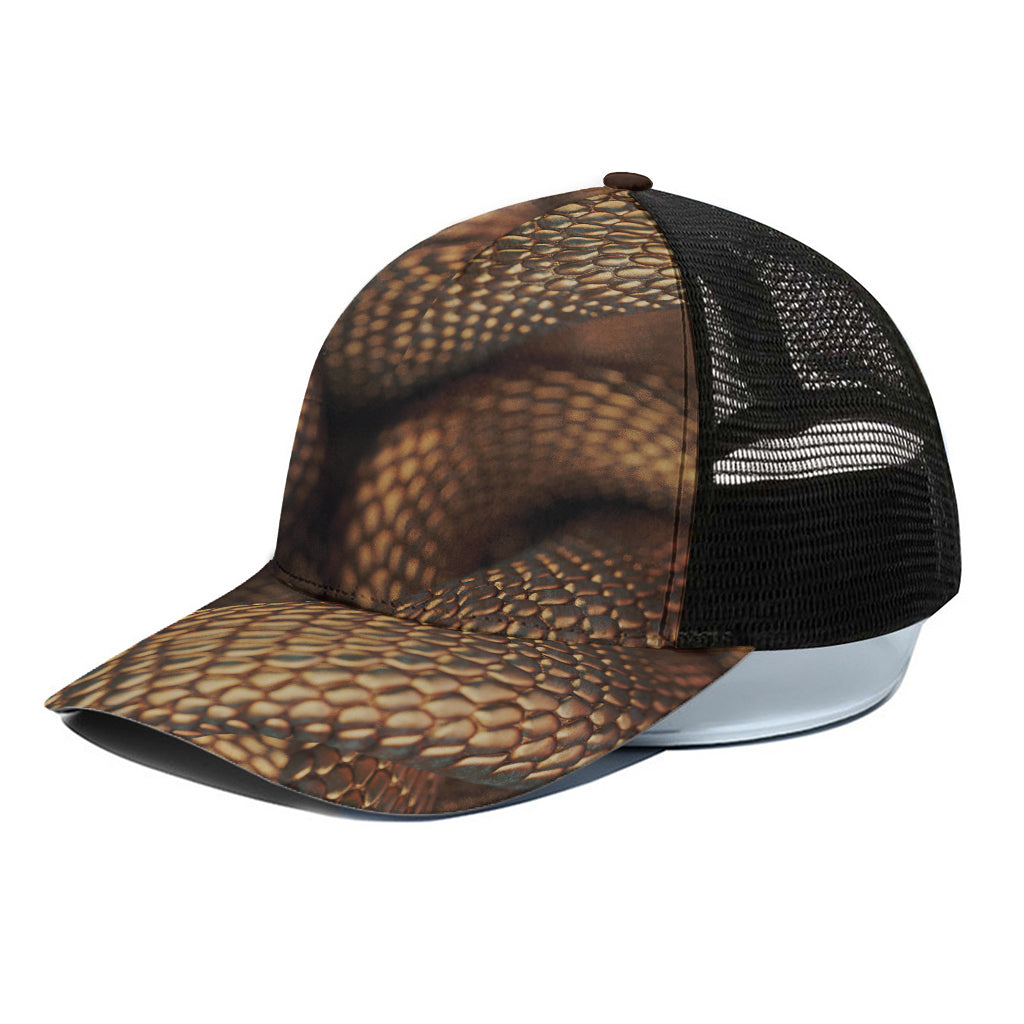 Bronze Snake Print Black Mesh Trucker Cap