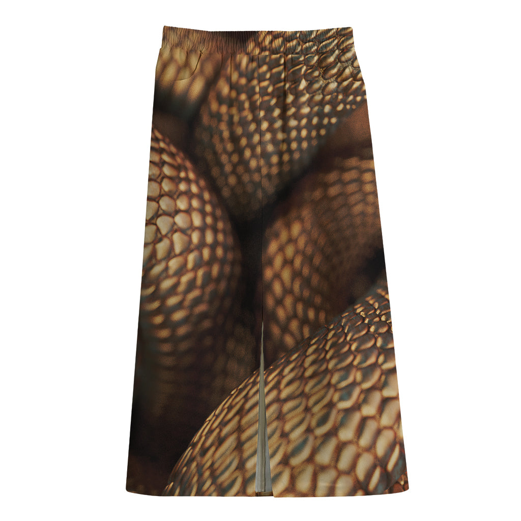 Bronze Snake Print Cotton Front Slit Maxi Skirt