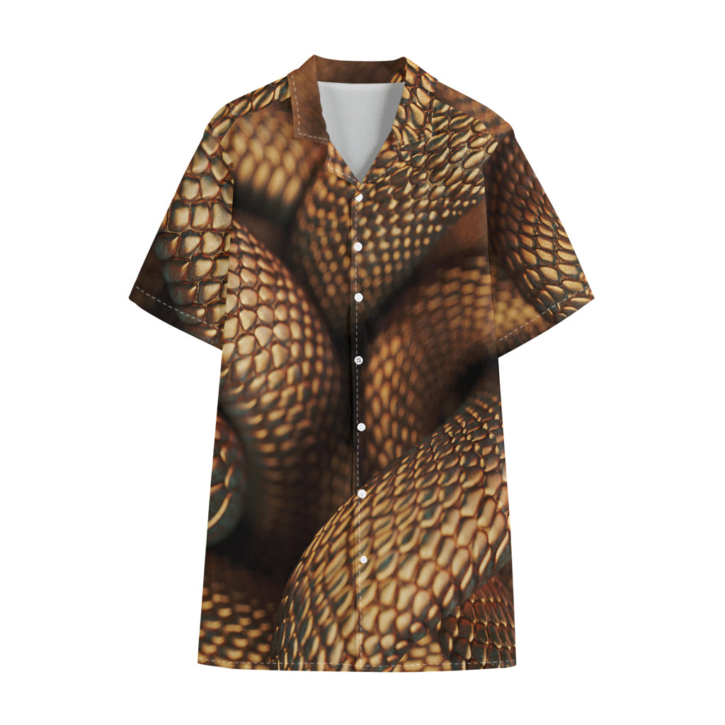 Bronze Snake Print Cotton Hawaiian Shirt