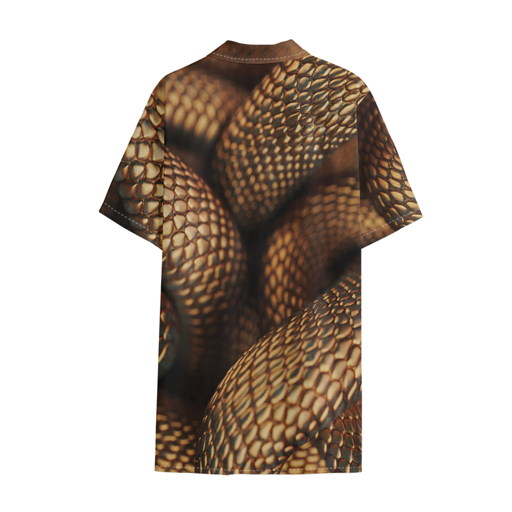 Bronze Snake Print Cotton Hawaiian Shirt