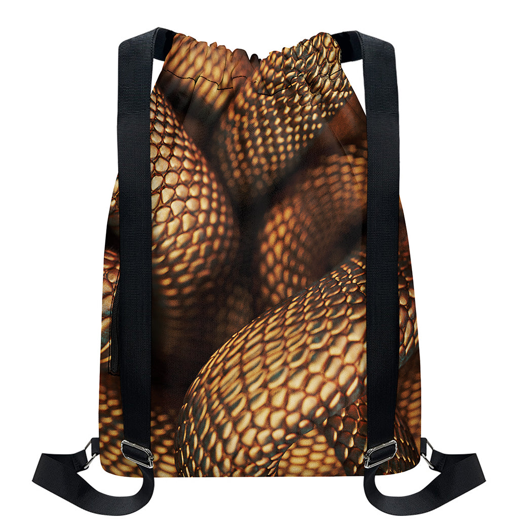 Bronze Snake Print Drawstring Backpack