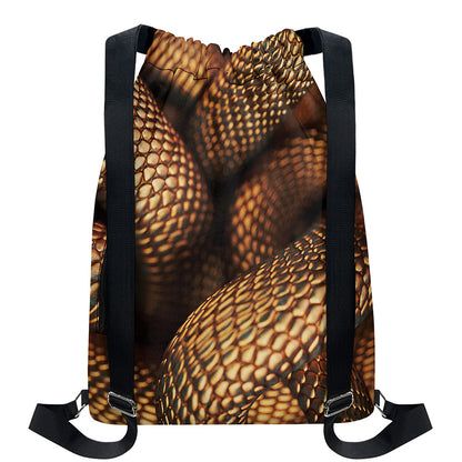 Bronze Snake Print Drawstring Backpack