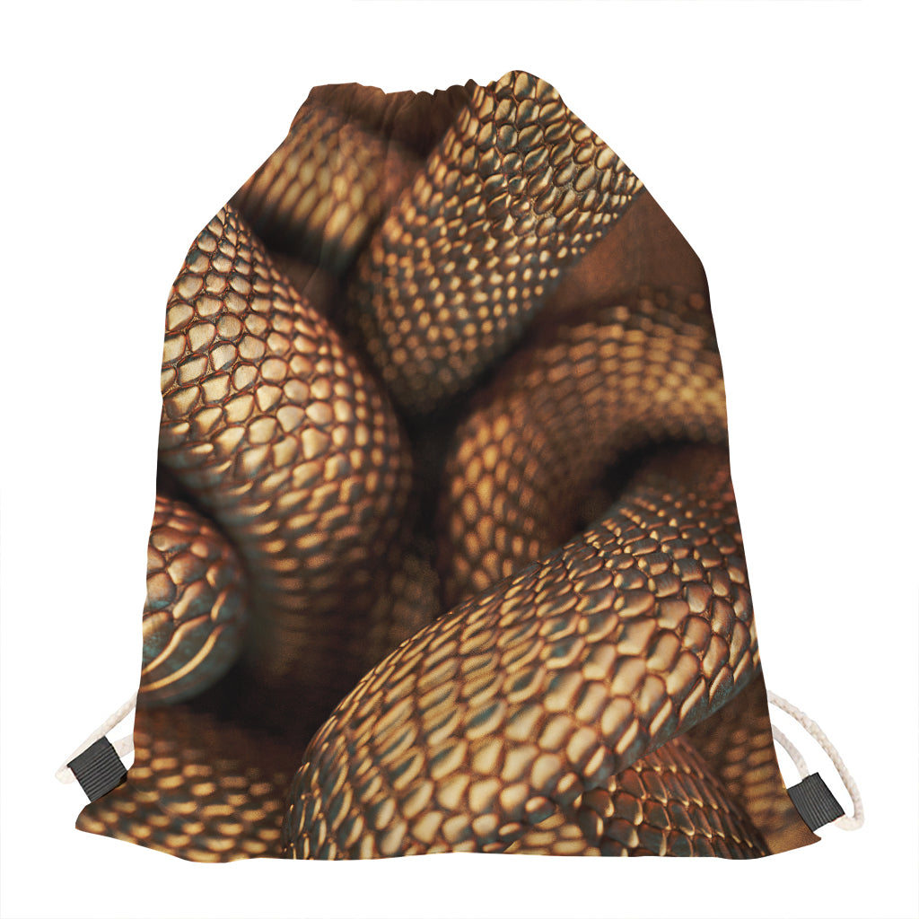 Bronze Snake Print Drawstring Bag