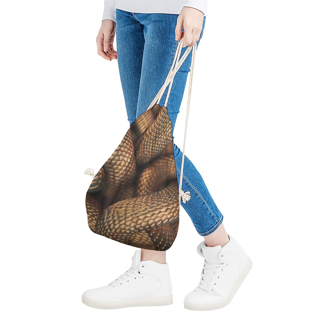 Bronze Snake Print Drawstring Bag