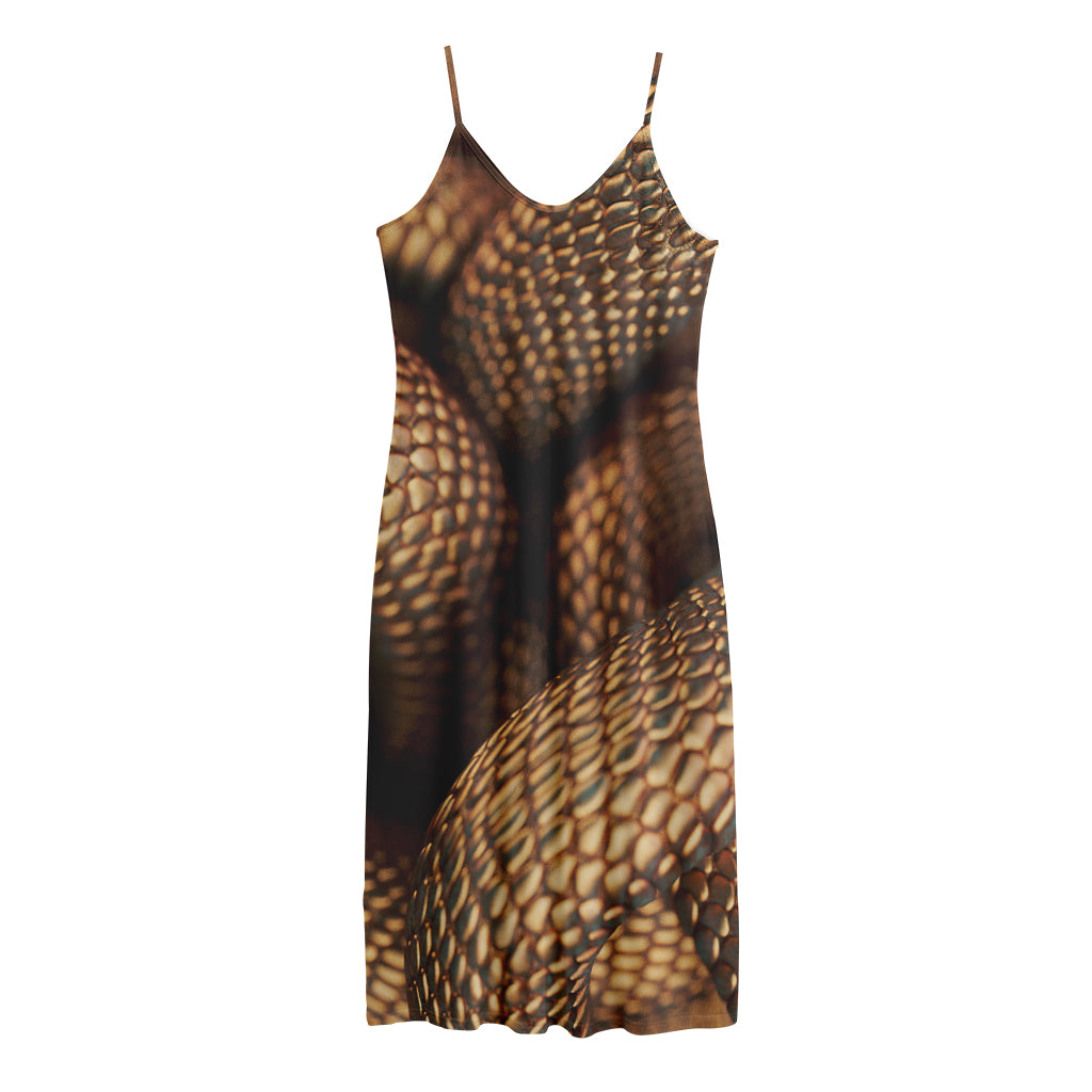 Bronze Snake Print Jersey Midi Cami Dress