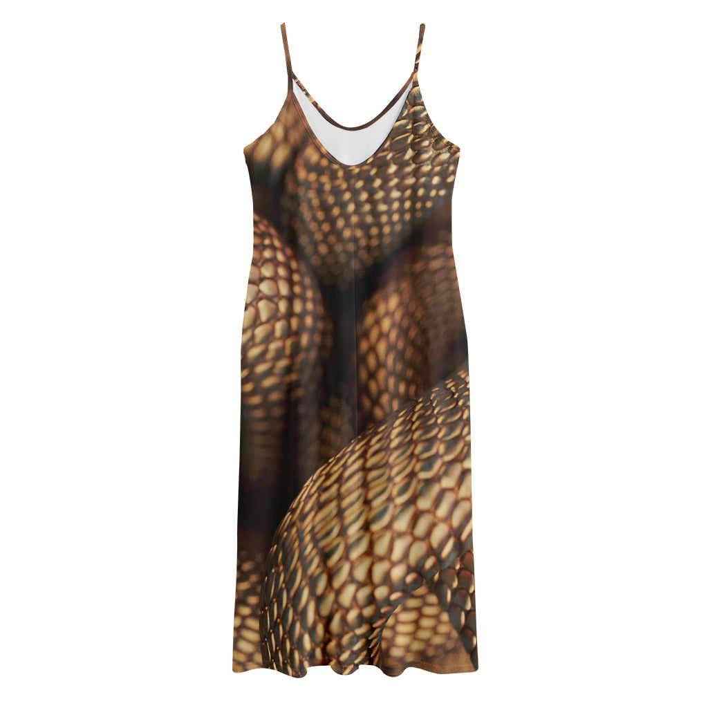 Bronze Snake Print Jersey Midi Cami Dress