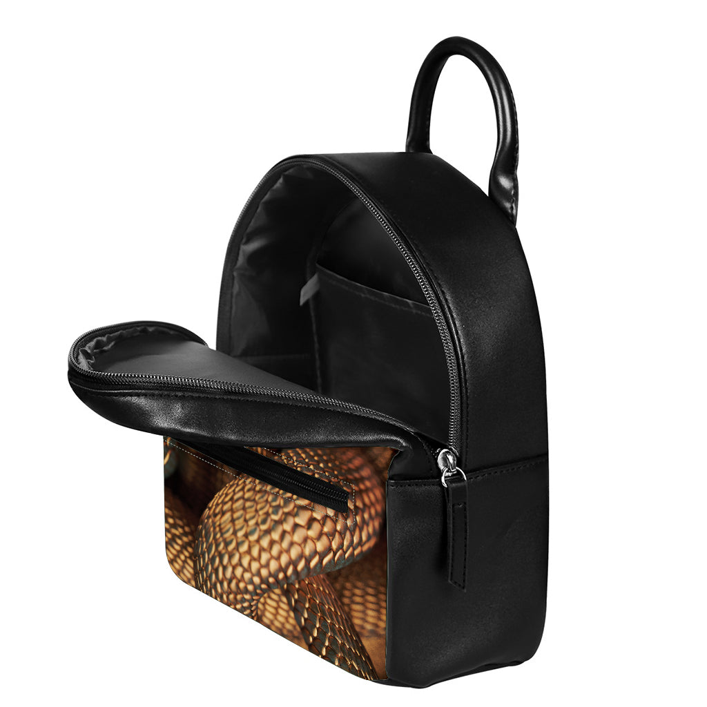Bronze Snake Print Leather Backpack