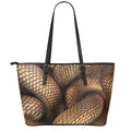 Bronze Snake Print Leather Tote Bag With Zipper