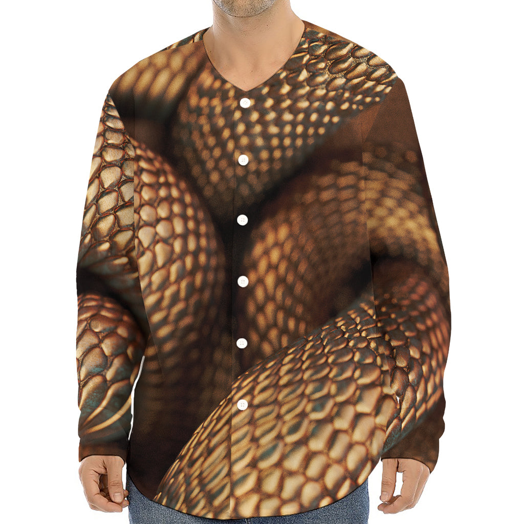 Bronze Snake Print Long Sleeve Baseball Jersey