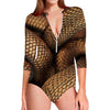 Bronze Snake Print Long Sleeve Swimsuit