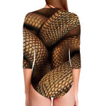 Bronze Snake Print Long Sleeve Swimsuit