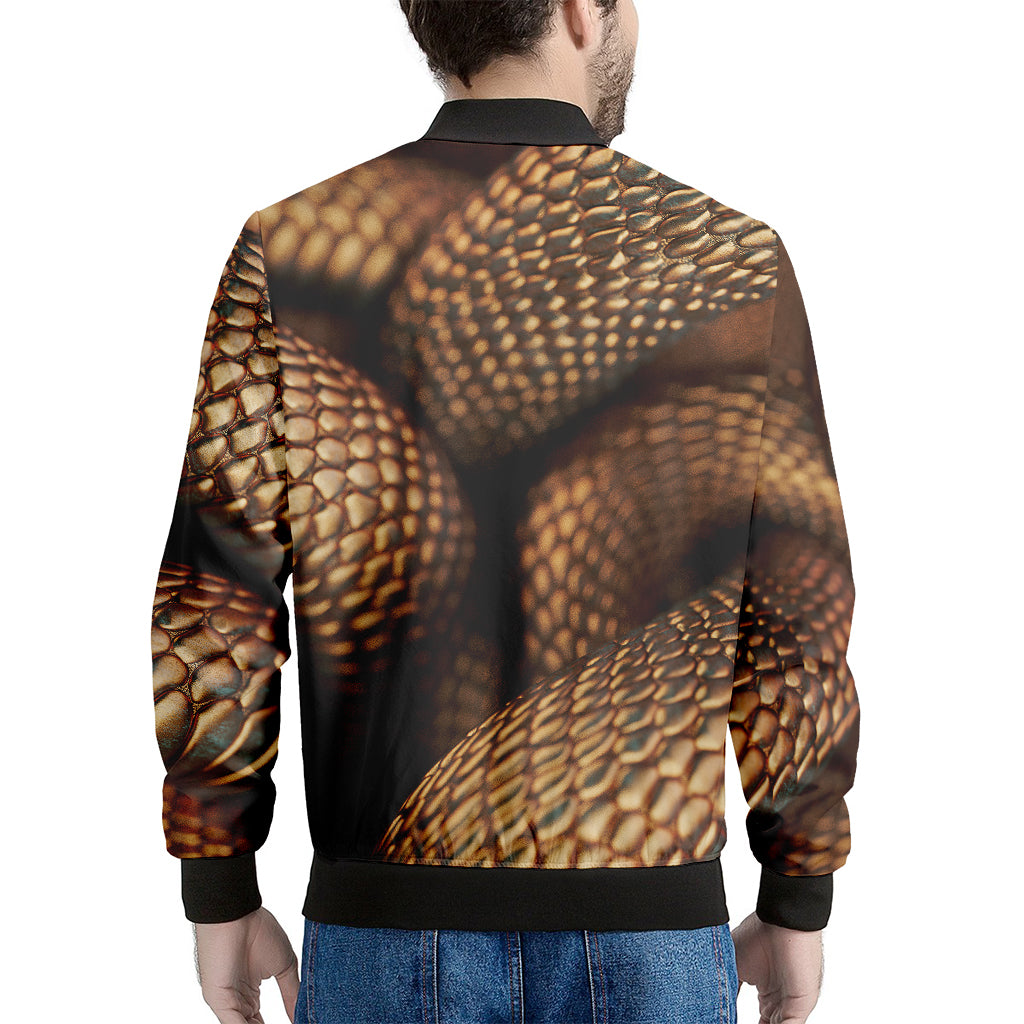 Bronze Snake Print Men's Bomber Jacket