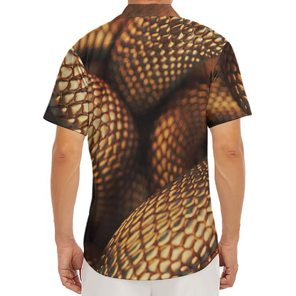 Bronze Snake Print Men's Deep V-Neck Shirt