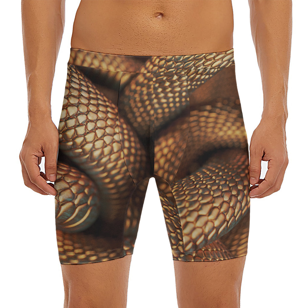 Bronze Snake Print Men's Long Boxer Briefs