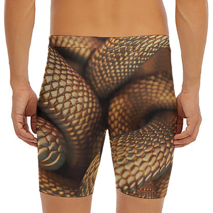 Bronze Snake Print Men's Long Boxer Briefs