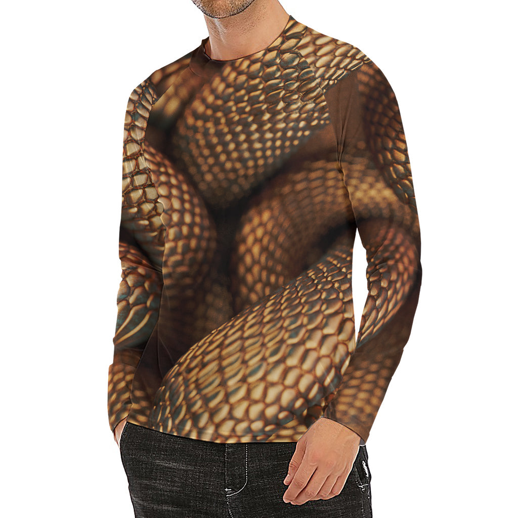 Bronze Snake Print Men's Long Sleeve Rash Guard