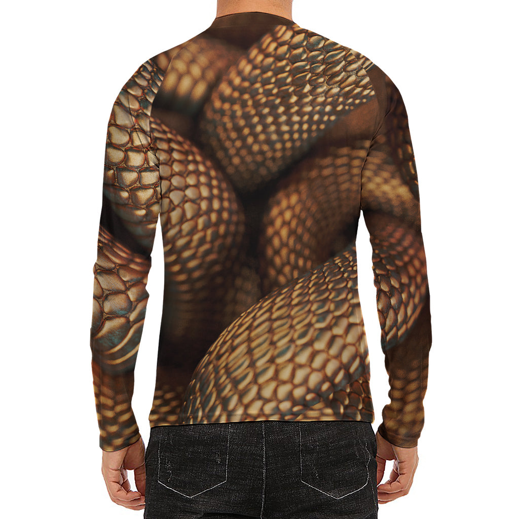 Bronze Snake Print Men's Long Sleeve Rash Guard