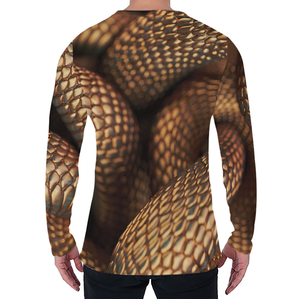 Bronze Snake Print Men's Long Sleeve T-Shirt