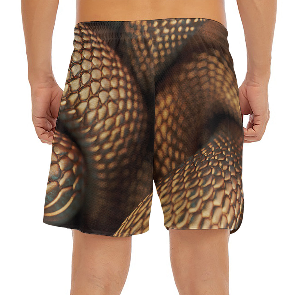 Bronze Snake Print Men's Split Running Shorts