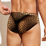 Bronze Snake Print Men's Swim Briefs