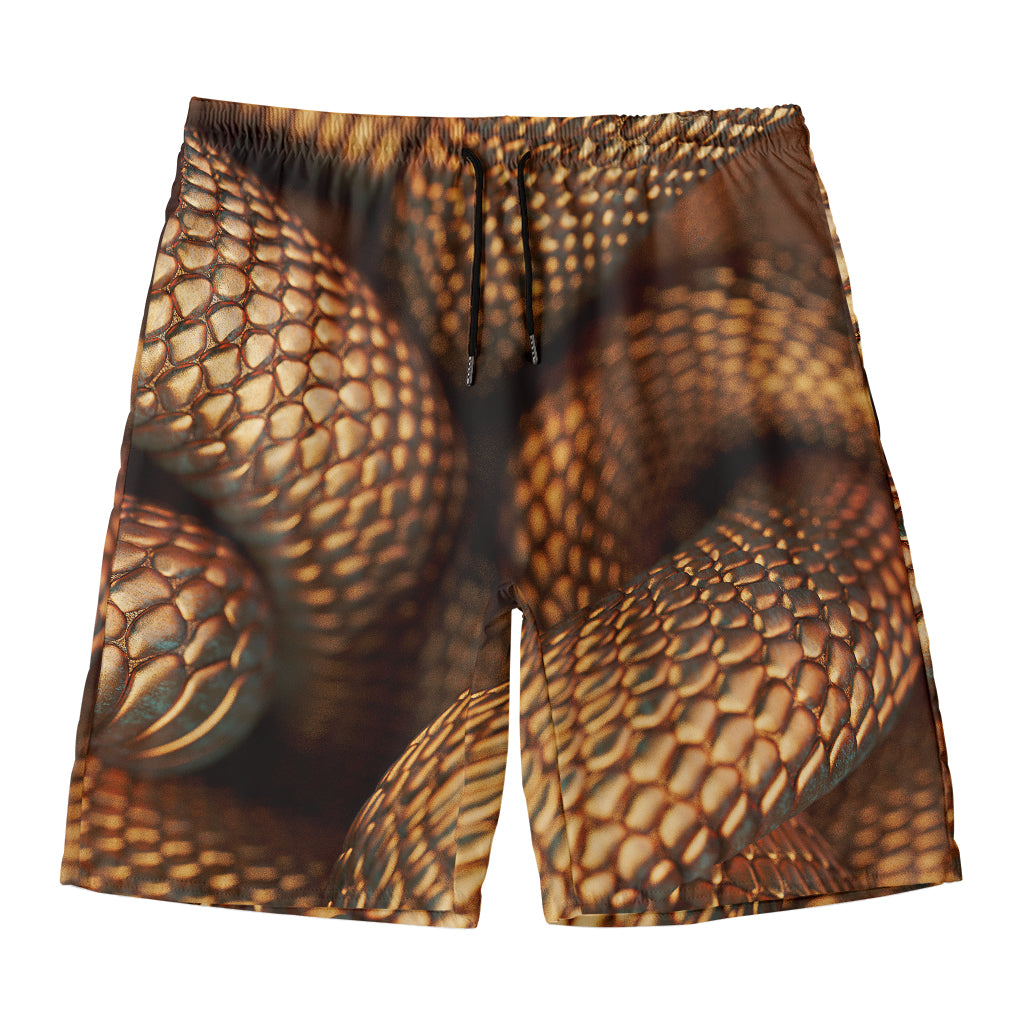 Bronze Snake Print Men's Swim Trunks