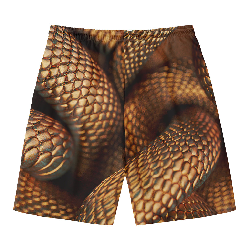 Bronze Snake Print Men's Swim Trunks