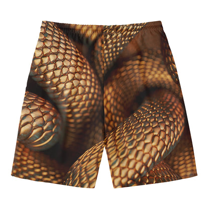 Bronze Snake Print Men's Swim Trunks
