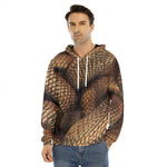 Bronze Snake Print Men's Velvet Pullover Hoodie