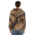 Bronze Snake Print Men's Velvet Pullover Hoodie