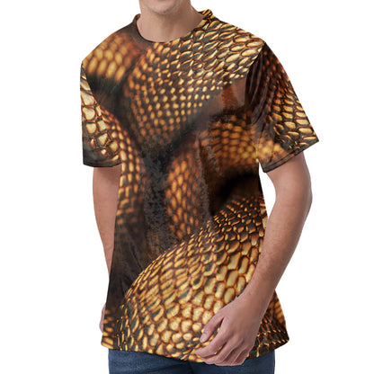 Bronze Snake Print Men's Velvet T-Shirt