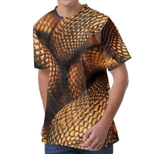 Bronze Snake Print Men's Velvet T-Shirt
