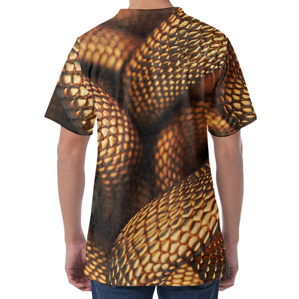 Bronze Snake Print Men's Velvet T-Shirt