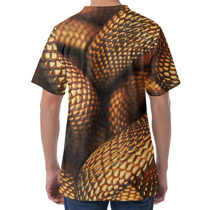 Bronze Snake Print Men's Velvet T-Shirt