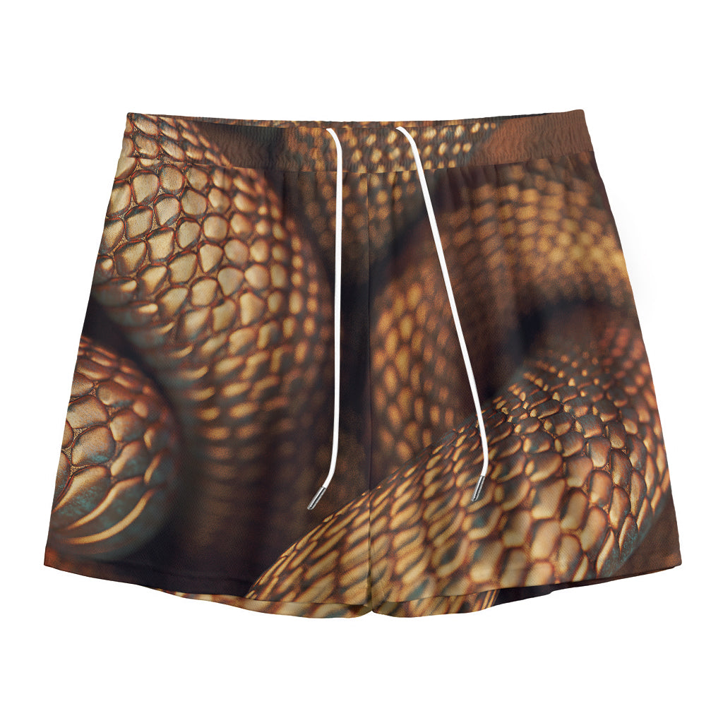 Bronze Snake Print Mesh Shorts