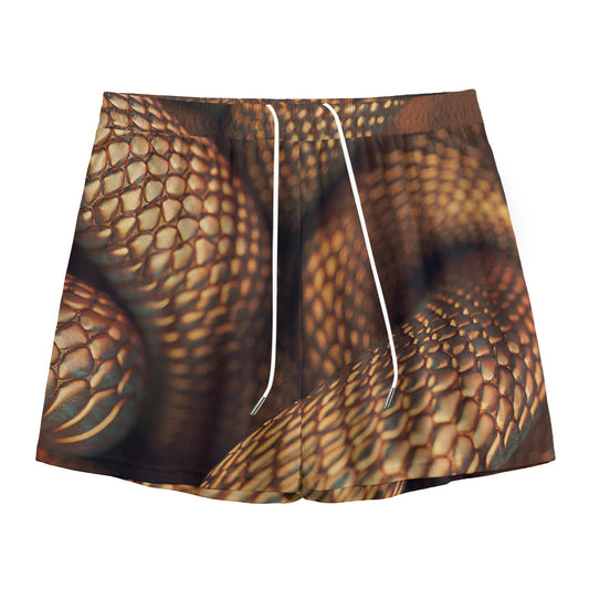 Bronze Snake Print Mesh Shorts