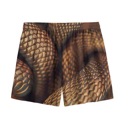Bronze Snake Print Mesh Shorts