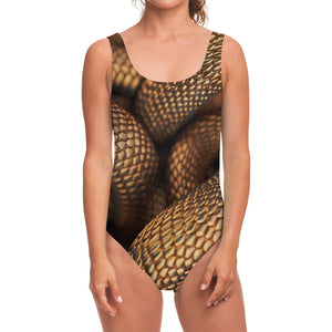 Bronze Snake Print One Piece Swimsuit