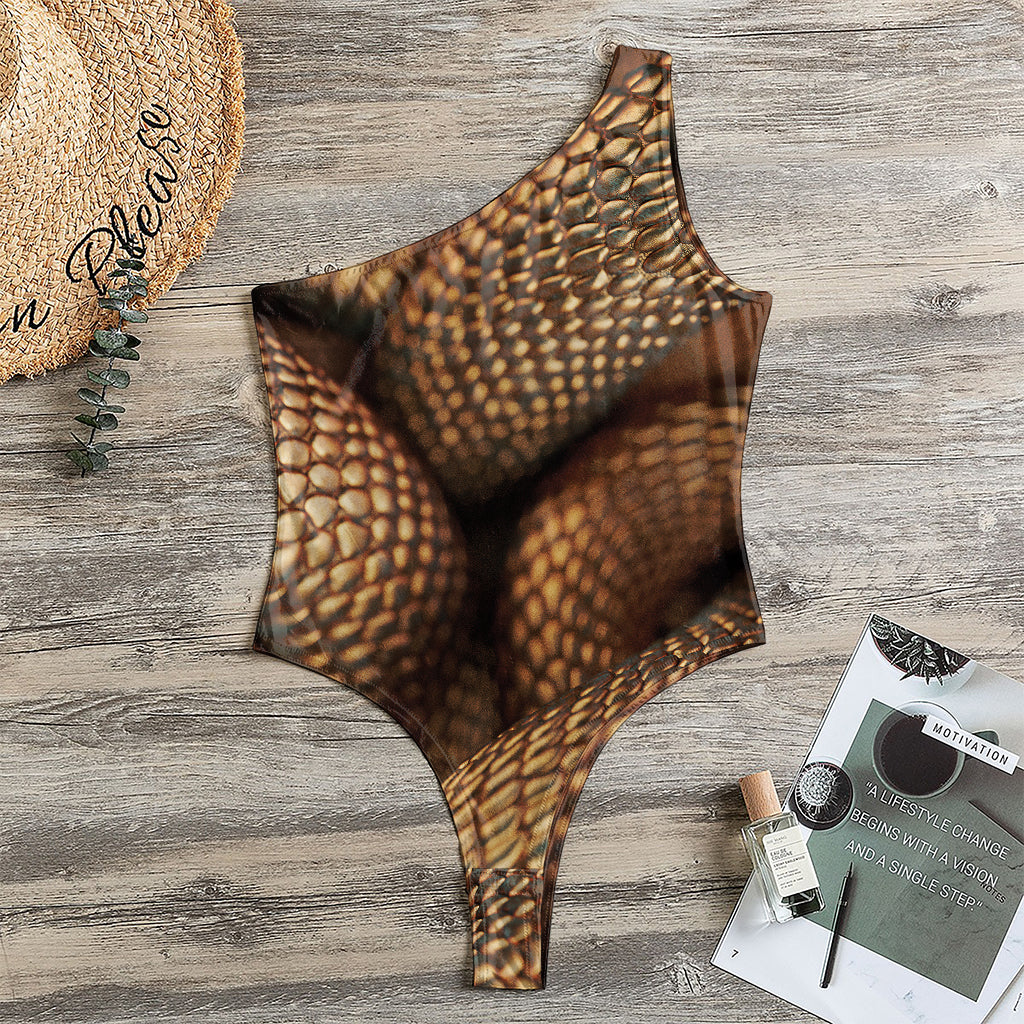 Bronze Snake Print One Shoulder Bodysuit