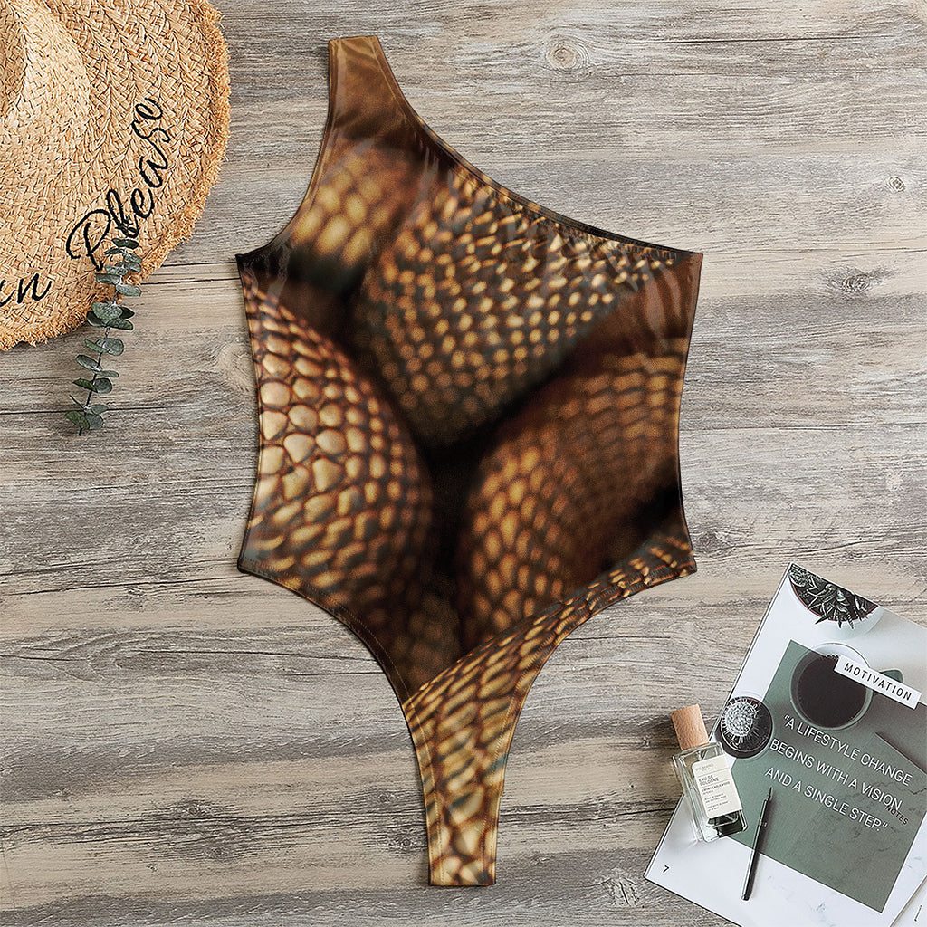Bronze Snake Print One Shoulder Bodysuit