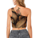 Bronze Snake Print One Shoulder Crop Top