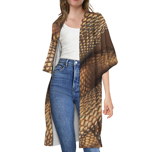 Bronze Snake Print Open Front Beach Cover Up