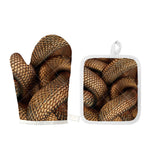 Bronze Snake Print Oven Mitt And Pot Holder Set